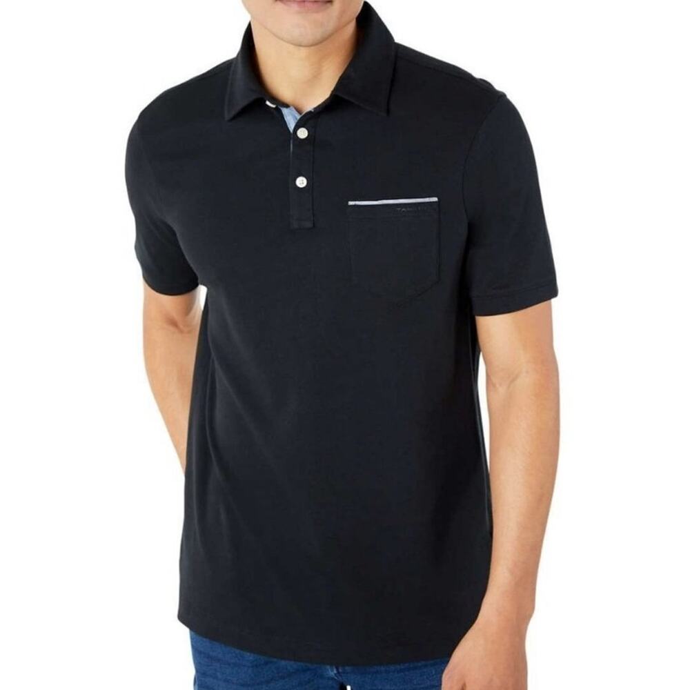 Tahari Interlock Cotton Polo Shirt Navy Size Large 3 Button NWT